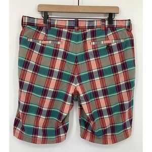 J Crew Shorts Mens 36 Red Blue Indian Madars Plaid 10" Inseam Cotton